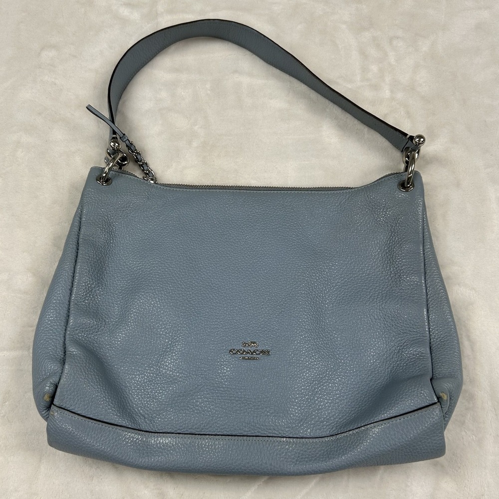 Coach Shoulder Bag Womens Medium Blue Pebbled Leather Hobo F34495